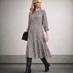 EPIK Floral Midi Dress Long Sleeve Smocked Cuff Boho Cottagecore Size S